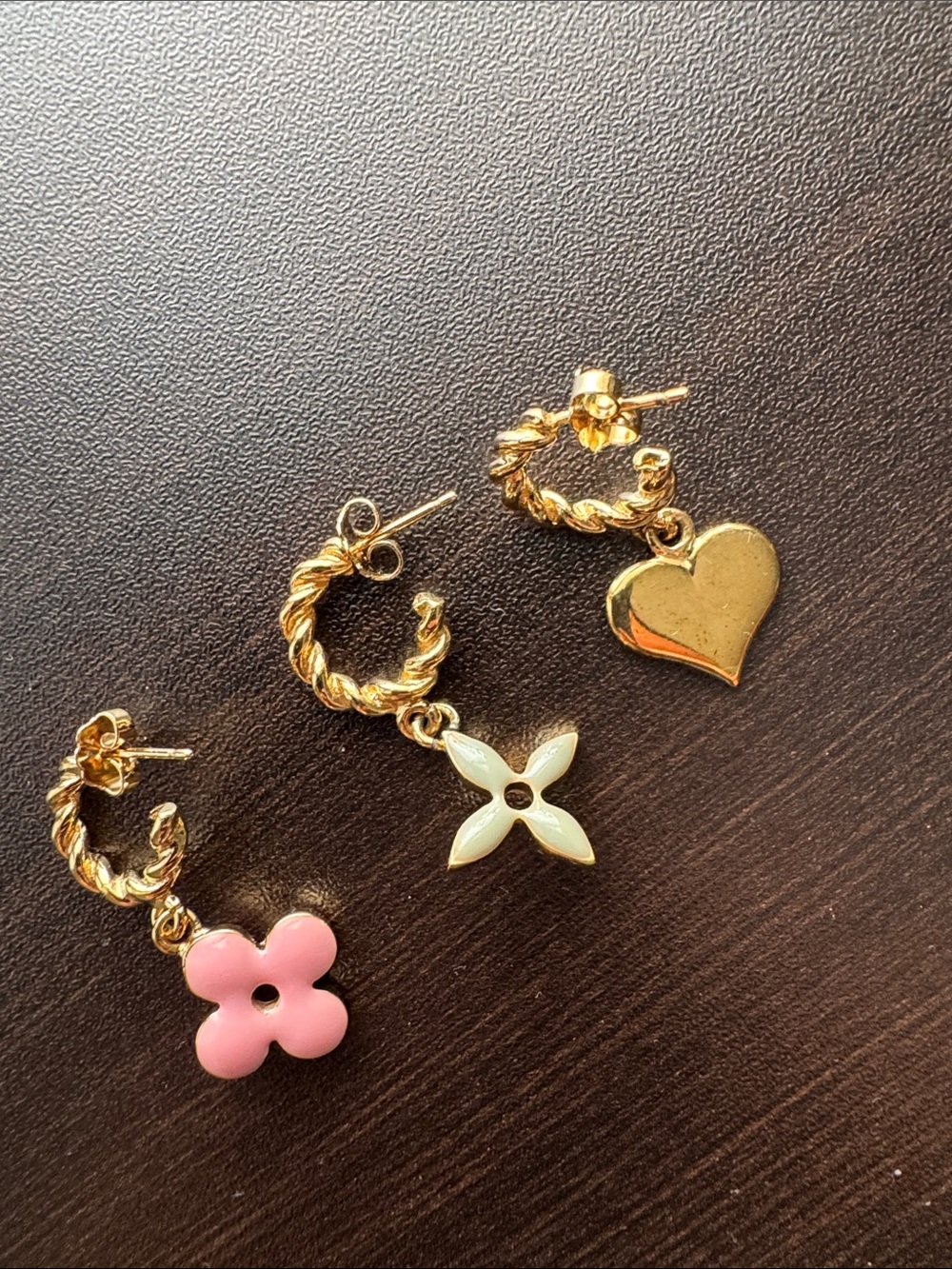 Louis Vuitton Gold Chain Drop Earrings with Gold, Pink & Mint Charms - Picture 3 of 5